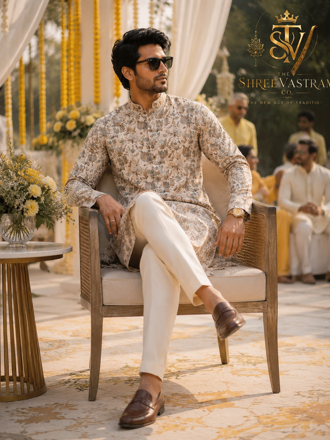 ShreeVastram Radiant Azure Floral Batik Kurta Set